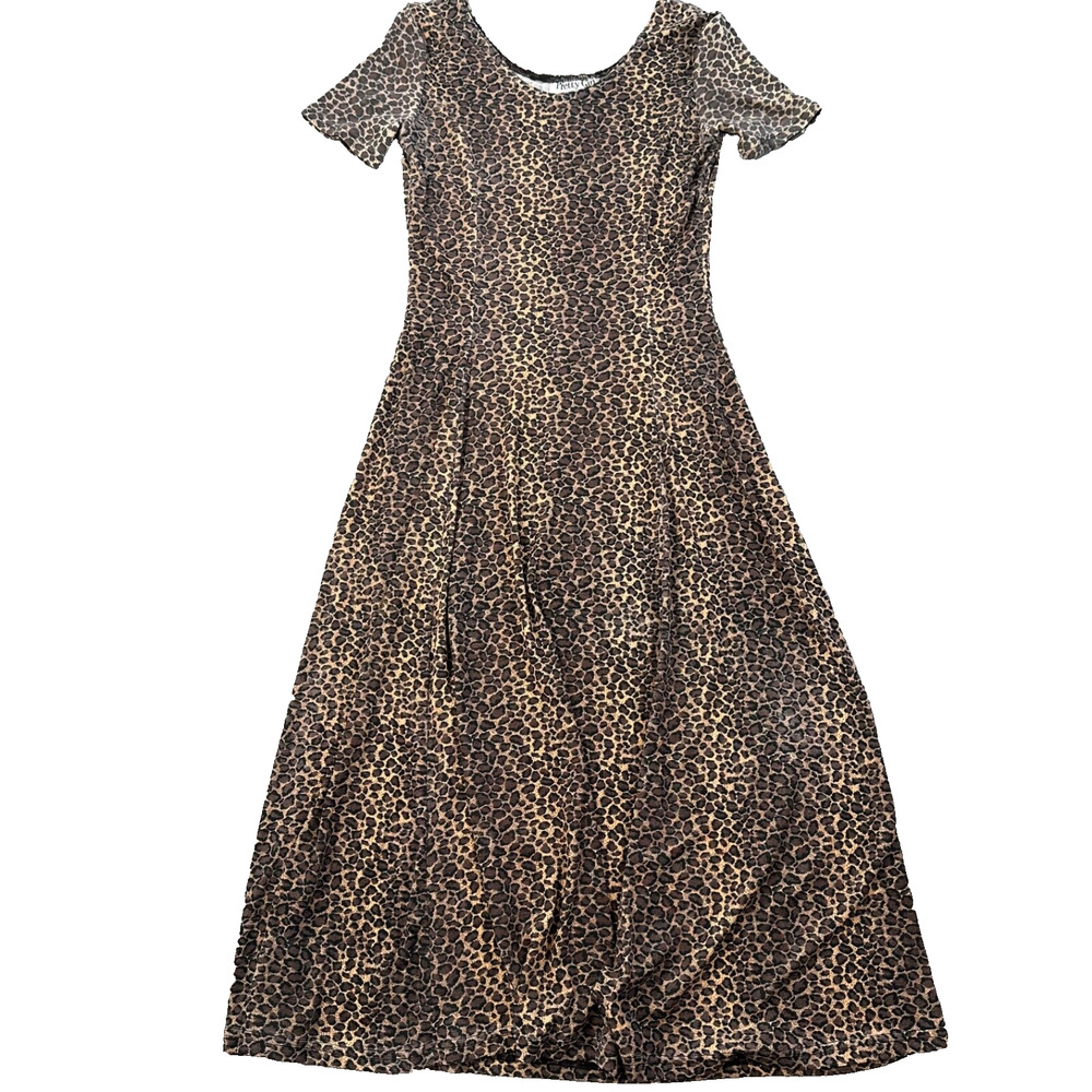 Vintage Pretty Girl Leopard Midi Dress Women's Small Short Sleeve Animal Print
